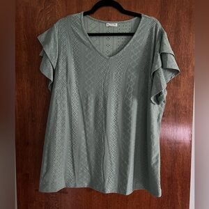 NWOT Teal Blue Eyelet V-Neck Blouse 16W